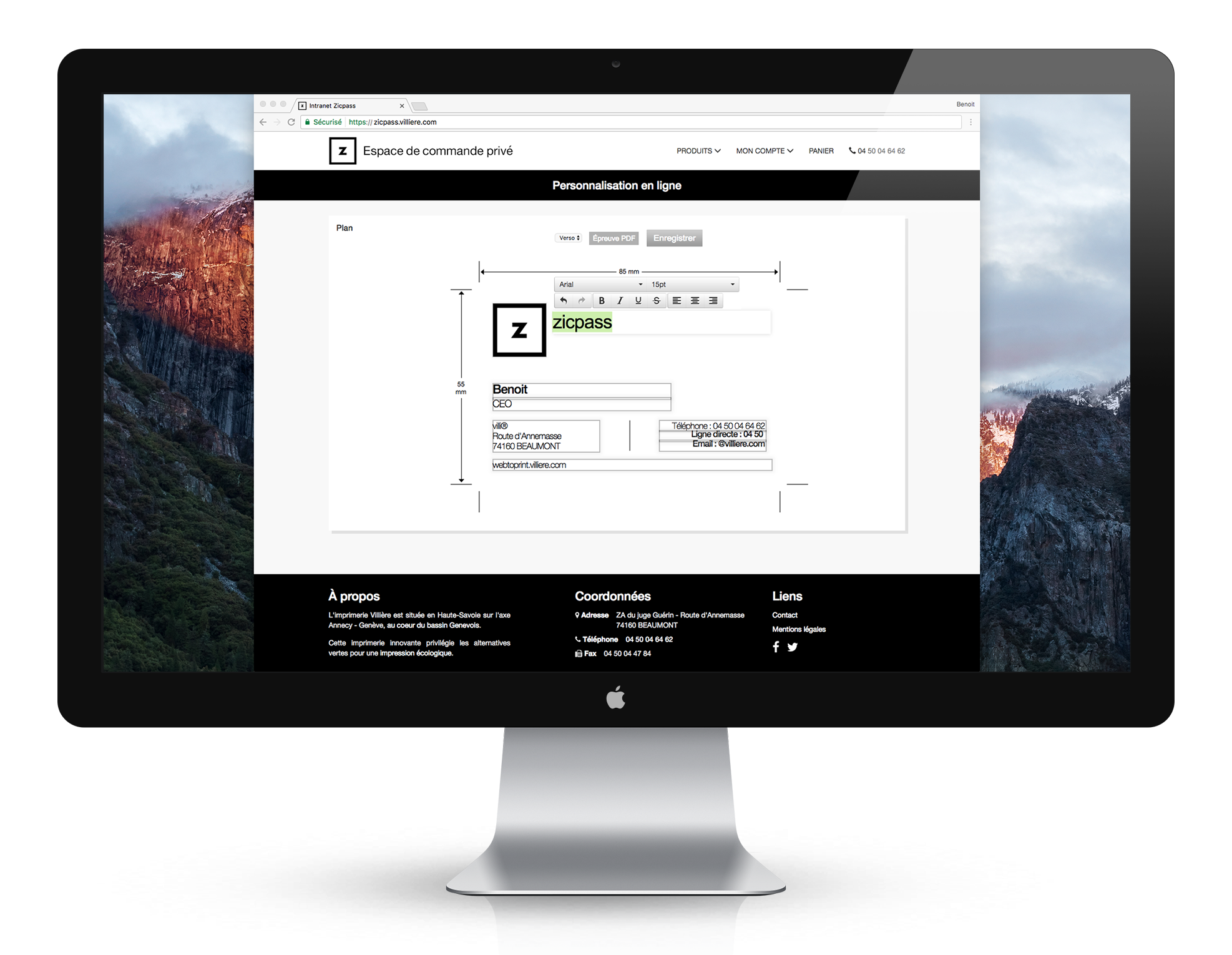Interface de la solution web to print développée par la société villi® Interface de la solution web to print développée par la société villi®