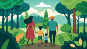 Famille inclusive en forêt